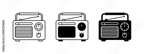 Bild auf Leinwand Retro Radio Icons, Vintage Portable Transistor Set, Classic Audio Receiver Graph