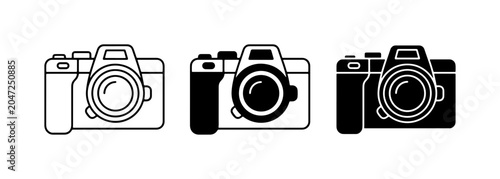 Fotografía Three Camera Icons: Outline, Silhouette, and Filled, Photography Equipment