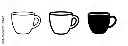 Tablou pe pânză Coffee Cup Icons, Simple Ceramic Mug Vector Graphics, Black and White Drinkware