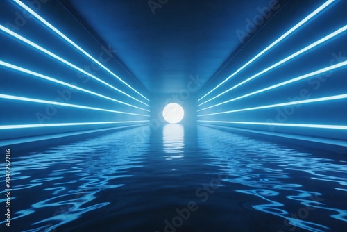 Futuristic corridor with glowing lights