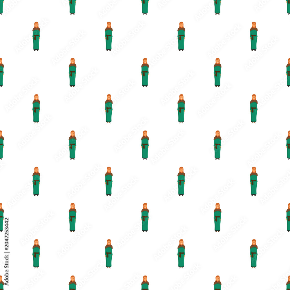 Obraz premium Red haired woman wearing a green dress creating a seamless pattern