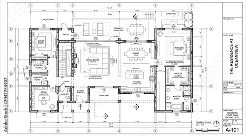 Obraz na płótnie Detailed architectural floor plan of a luxury residence with master bedroom and