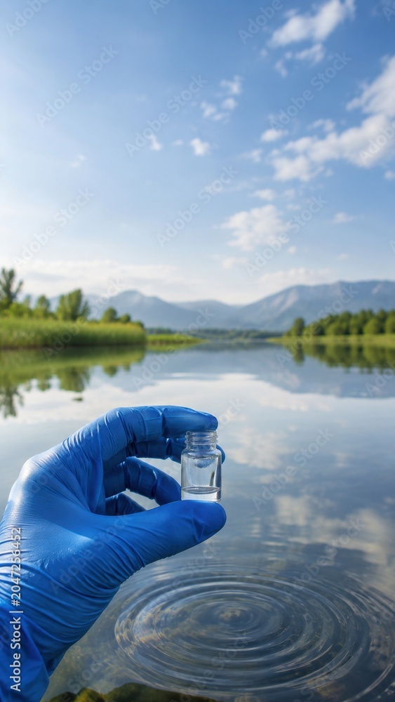 Fototapeta premium Water Quality Sampling in Natural Freshwater Lake for Environmental Monitoring and Scientific Analysis