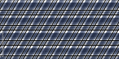 Fotografie Seamless blue and grey plain tartan pattern background checkered fabric texture  wallpaper vector