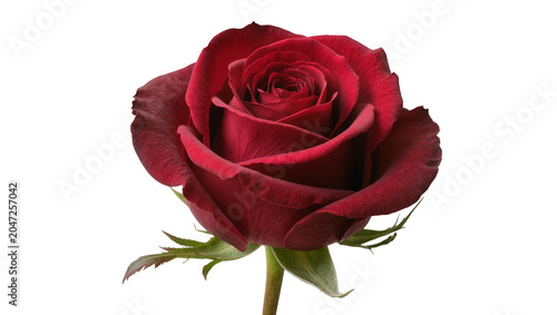 Foto Deep red rose bloom with velvety petals, isolated on transparent background