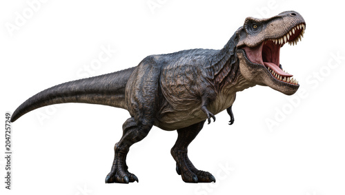Foto Fierce Tyrannosaurus Rex roaring with sharp teeth, isolated on transparent backg