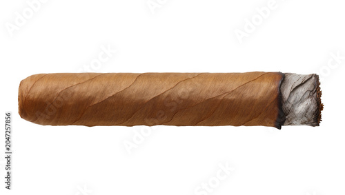 Foto Brown tobacco cigar with ash end, isolated on transparent background