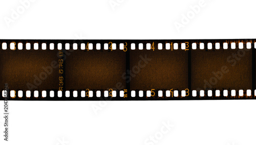 Obraz na płótnie Vintage 35mm film strip with perforations and frame numbers, isolated on transpa