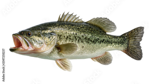 Billede på lærred Large mouth bass fish with open mouth, isolated on transparent background