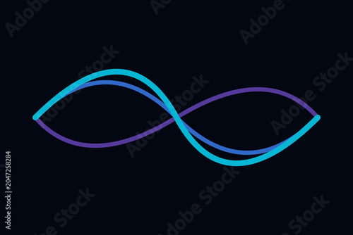 Intertwined wavy lines forming abstract infinity symbol in flowing cyan and violet hues.