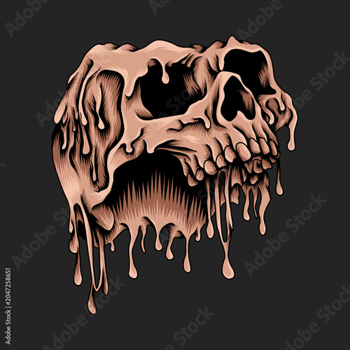 Bild auf Leinwand Melting Skull Illustration: A surreal illustration of a human skull appearing to melt and drip, creating a dark and unsettling visual