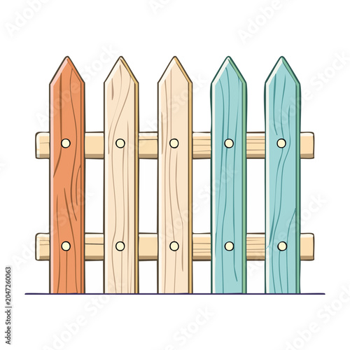 Colorful wooden picket fence illustration