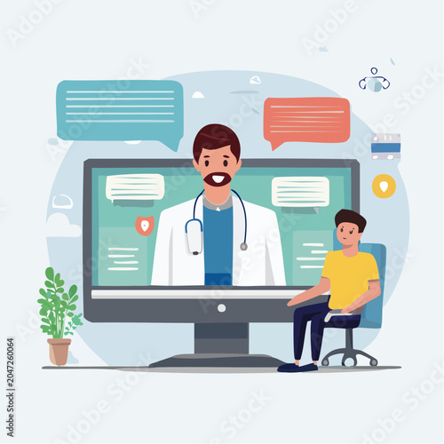Doctor consulting patient online via video call