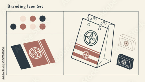 Corporate branding stationery and packaging icon set with branding, packaging