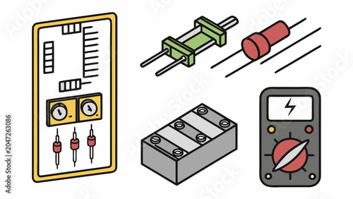 Obraz na plátně Electronics and electrical circuitry components set with electronics, electrical