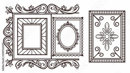 Vintage ornate picture frames and rectangular decorative border with decorative