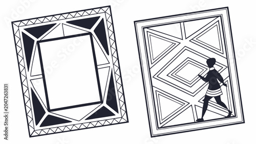 Abstract geometric frame and silhouette illustration set with geometric