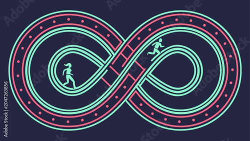 Endless infinity track with running people concept infinity progress abstract