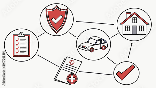 Insurance coverage and policy protection flowchart icons with insurance