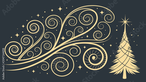 Elegant decorative christmas tree and swirl elements with christmas, decorative