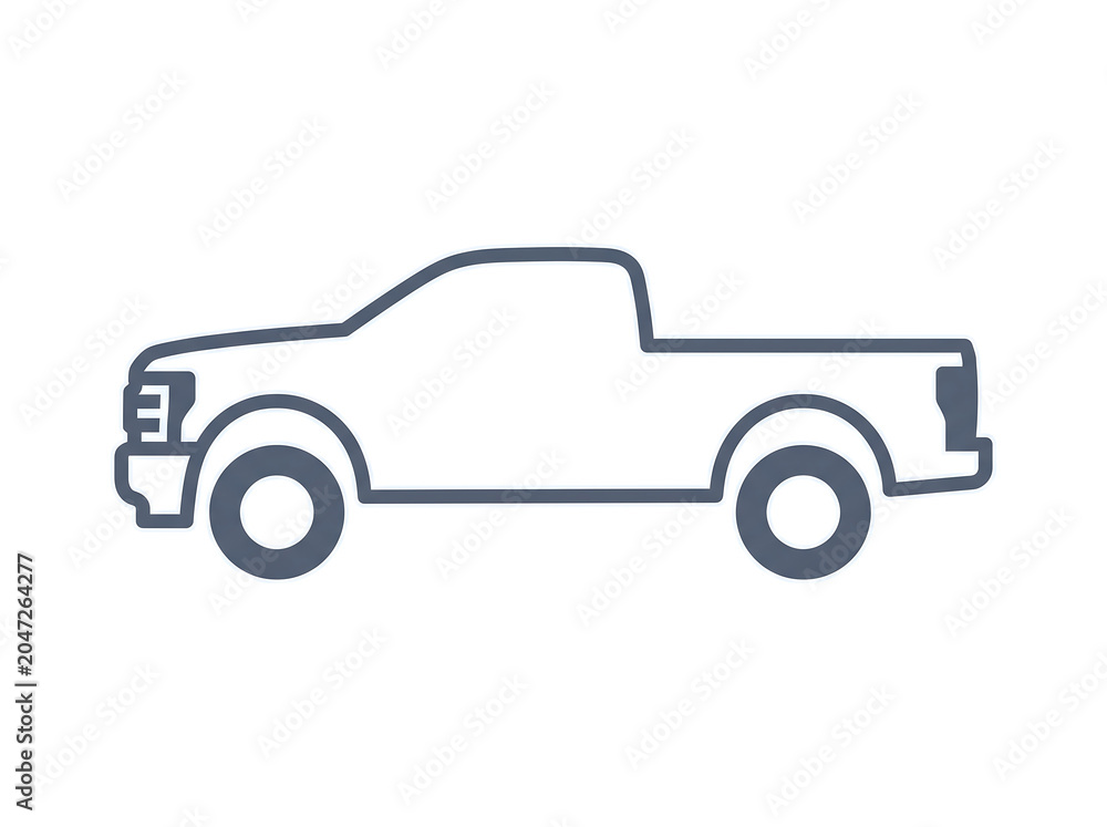 Obraz premium Sleek Minimalist Vector Logo of Heavy-Duty Pickup Truck Silhouette in Slate Gray on Pure White Background