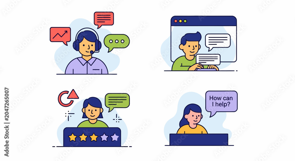 Fototapeta premium Customer service agent providing professional support via online chat dialogue for global business communication help and user assistance