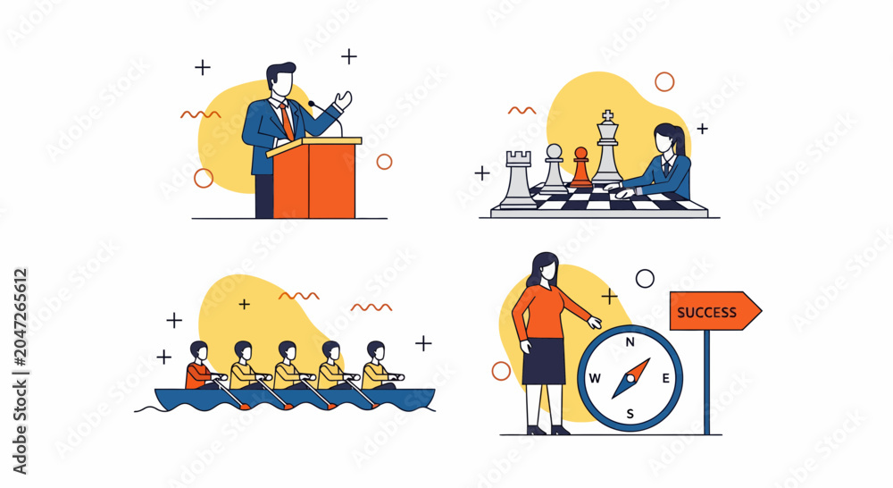 Fototapeta premium Lead team work win grow fast path step way aim top plan goal set now