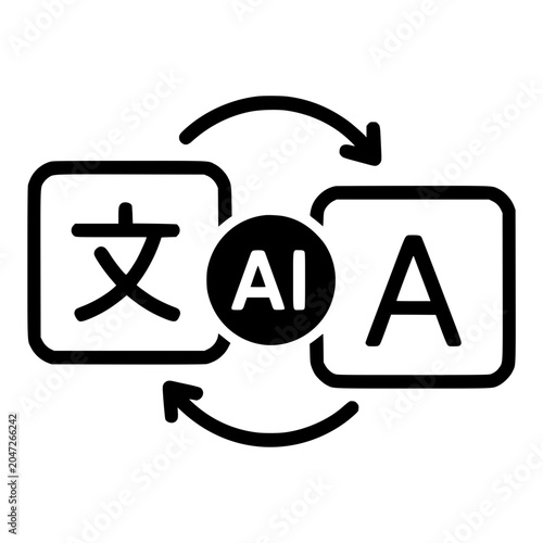 Canvastavla AI Language Translation with Chinese and Latin Letters, Black Vector Icon for Tr