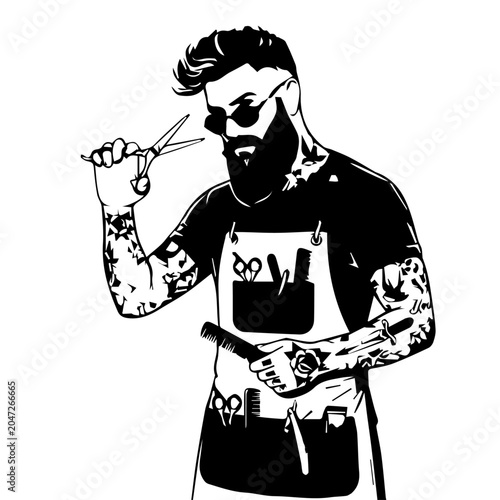 Barber Shop Logo Design Hipster Stylist Vector