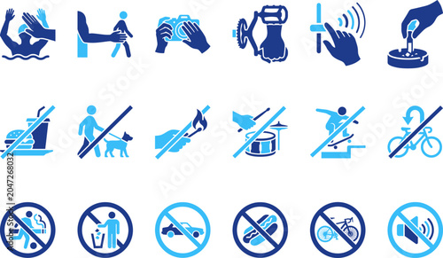 Foto Prohibition and warning signs modern flat blue icons for restriction and danger