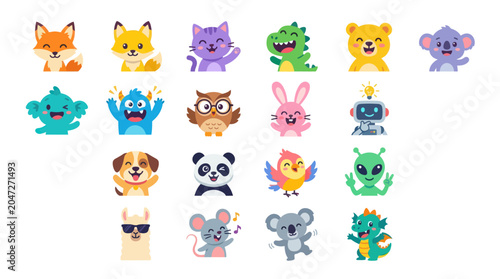 Photography Playful set of cute monsters and animal character stickers.