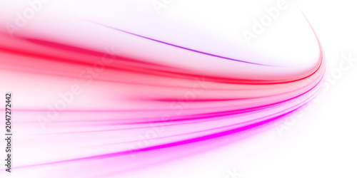 Bright energy purple, red wave and glowing trail flow on a futuristic city road. Glowing motion streak overlay. Vector illustration png.