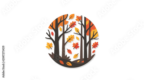 Fotografie Autumn Forest Circle Icon with Falling Leaves