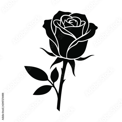 Elegant Long Stem Rose Cutout Silhouette Vector