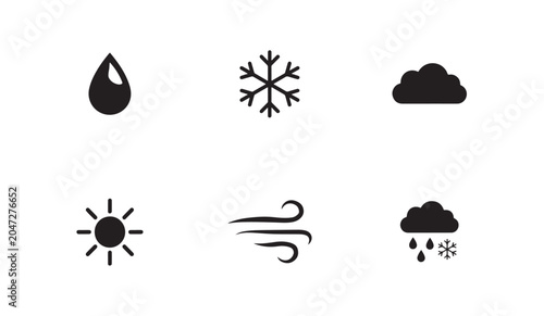 Cuadro en lienzo Weather forecast icon set including sun cloud rain and snowflake on transparent background