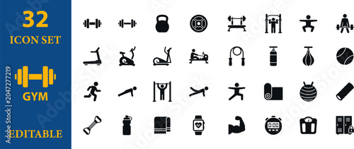 Gym icon set 32 editable fitness symbols