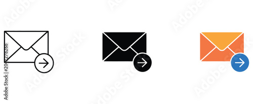 Sealed Envelope Forward Arrow Icon Collection Featuring Sent Mail Message Forwarding and Notification Symbols