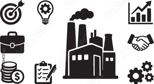 Business Industry Icons for Finance and Production
