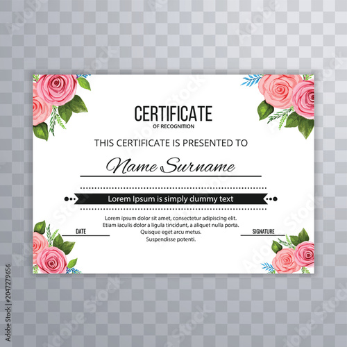 Elegant diploma floral certificate template design