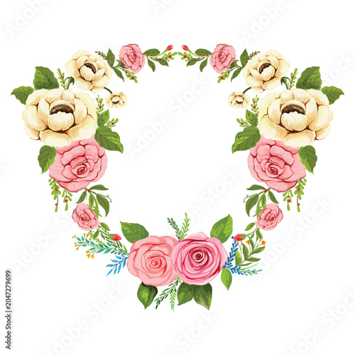 Circular flower frame with white background