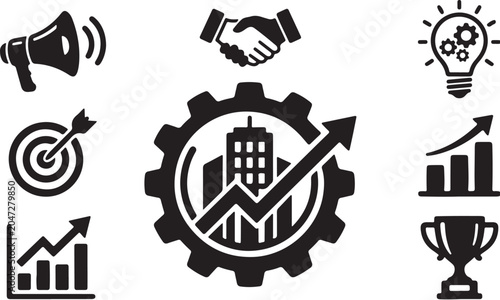 Business Strategy Icons for Success and Growth Planning