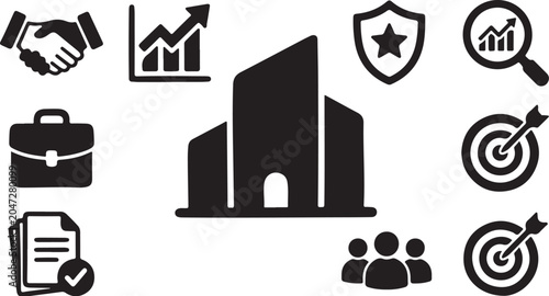 Business icons and symbols for corporate success strategy