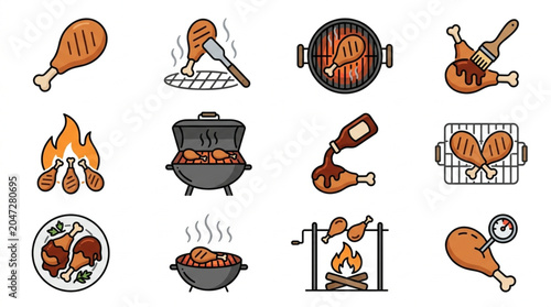 Illustrations of Various Chicken Cooking Methods and Dishes