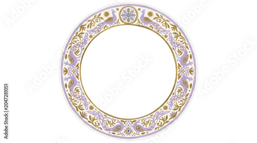 
Round vintage frame with peacock ornament on transparent PNG background, lavender gold floral circle border decorative element isolated