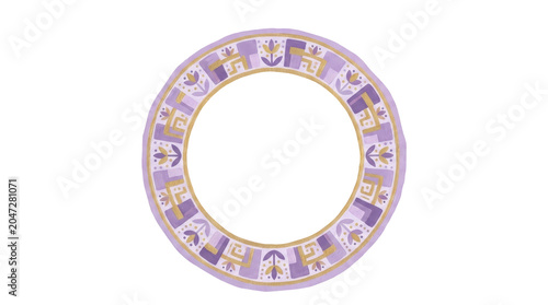 
Round ornamental frame with geometric pattern on transparent PNG background, lavender gold circle border decorative element isolated