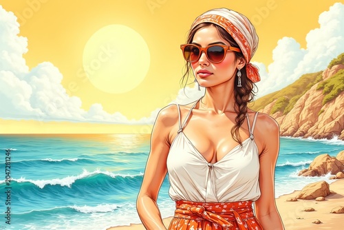 ragazza con gli occhiali da sole al mare in estate 02
