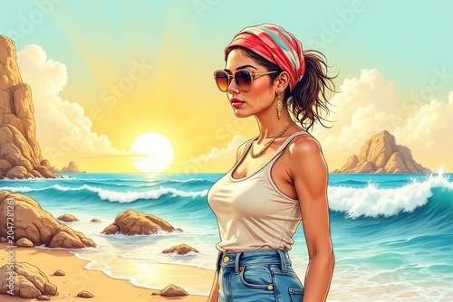 ragazza con gli occhiali da sole al mare in estate 01