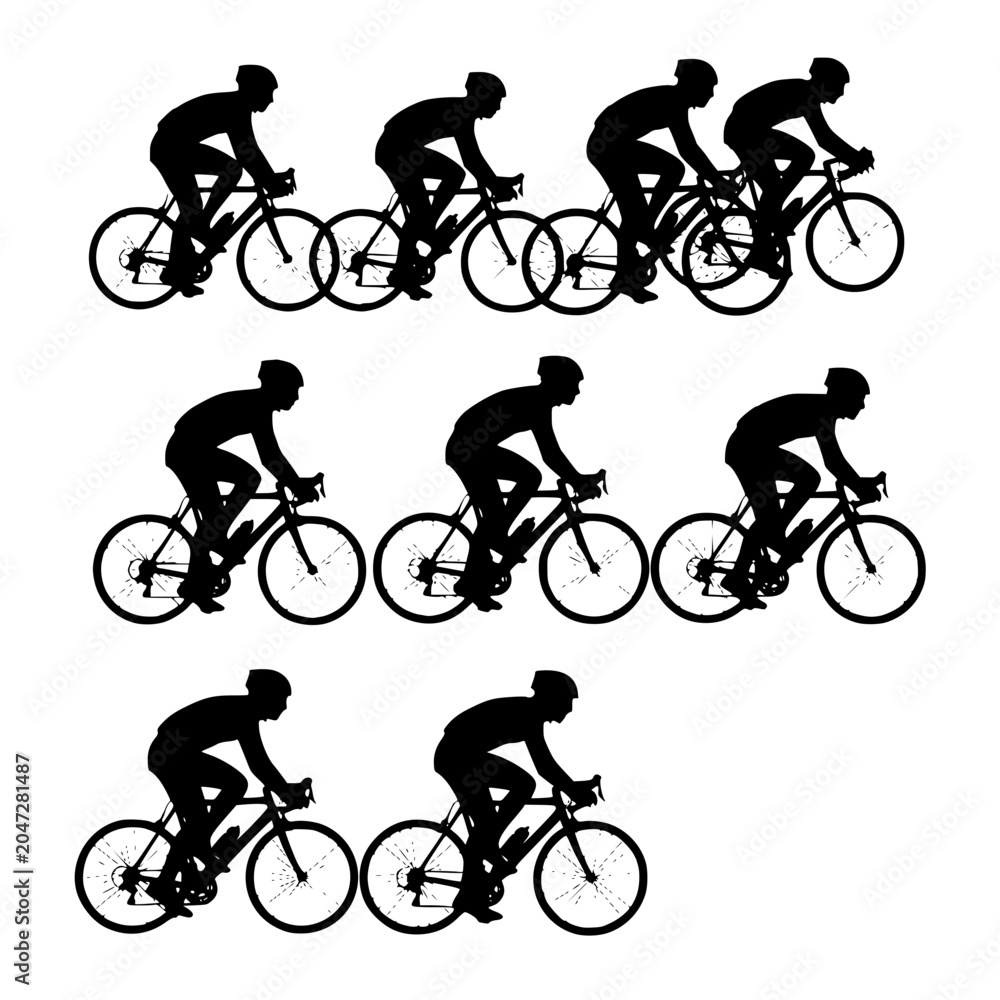 Obraz premium Vector illustration of cyclist riding bicycle in various positions