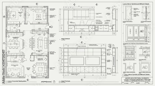 Fotografía Detailed architectural floor plan and interior elevations for residential design