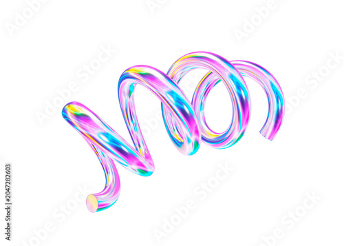 3d holographic geometric shape spiral. Metal simple figure for your design on isolated background. 3d rendering illustration..